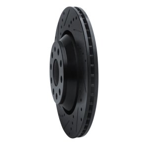 Audi S3 Brake Rotor (1) - Rear Left - R1 Concepts - Drilled & Slotted - Black - `06-`25